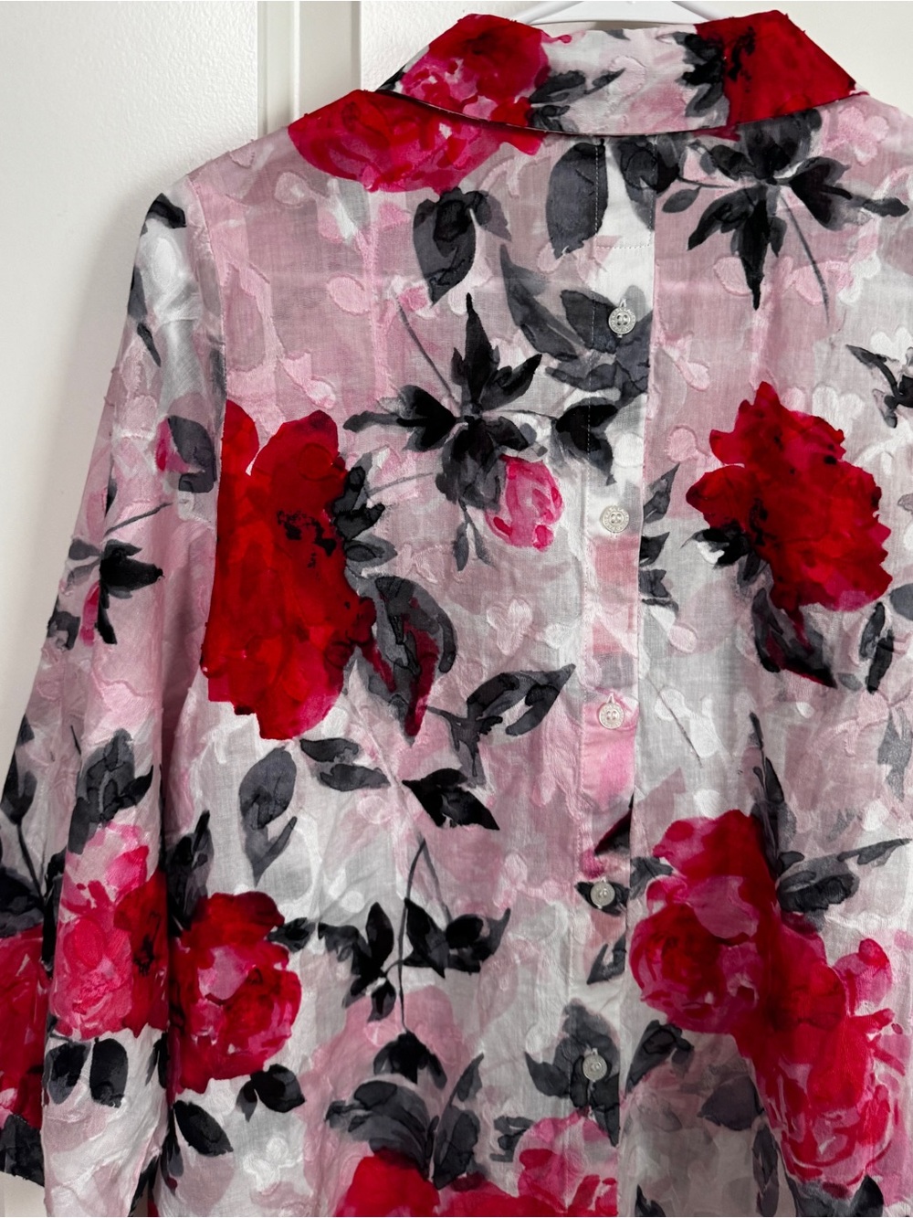 Karl Lagerfeld Paris Floral Jacquard Popover Blouse - Picture 10 of 14